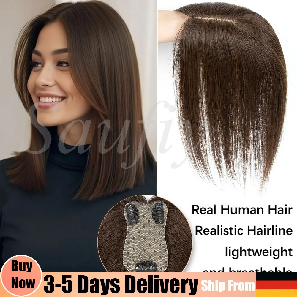 Natürliche Clip-in-Haarteile aus Echthaar mit Clips, kurze, glatte Clip-in-Haarteile aus Echthaar für Damen, in Natur Schwarz, Braun, Blond, Haarteil für dünner werdendes Haar, einteilige Haarteile