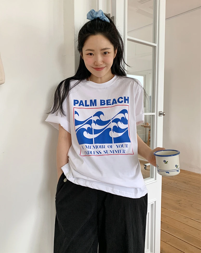 

Summer T-Shirts Women Letter Graffiti Print Korean Style Loose Ladies Blouses Fashion Casual Woman T-Shirts