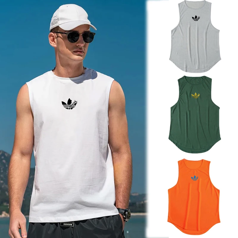 

Men's Gym Clothing Summer Breathable Bodybuilding Tank Tops Letter Printed Sleeveless Shirt Sports Basketball Training T-Shirt