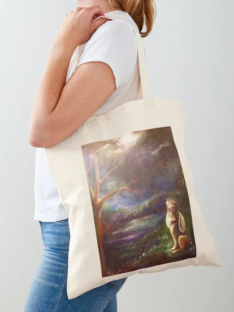 Moon Gazing Hare Tote Bag shoping bag custom tote bag shopping bags foldable canvas bags
