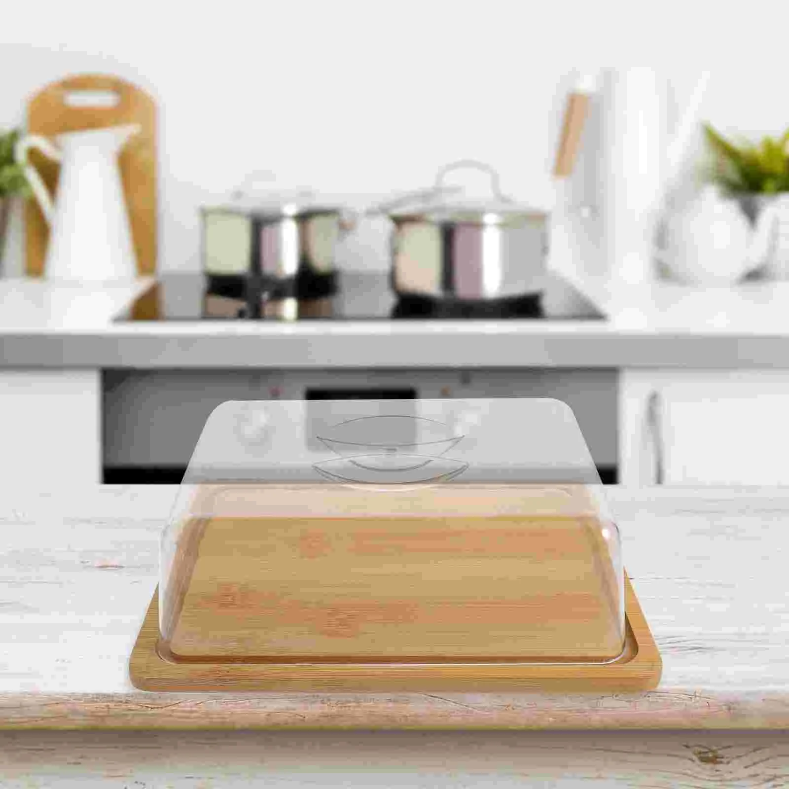 

Rectangular Cake Cover Container Cupcake Stand with Lid Clear Square Bamboo Acrylic Dome Plate Dessert