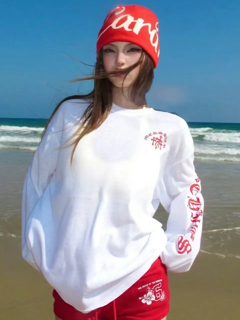 American Style Long Sleeve T-Shirt Women Early Autumn Spicy Lazy Casual Sun Protection Cover up Top