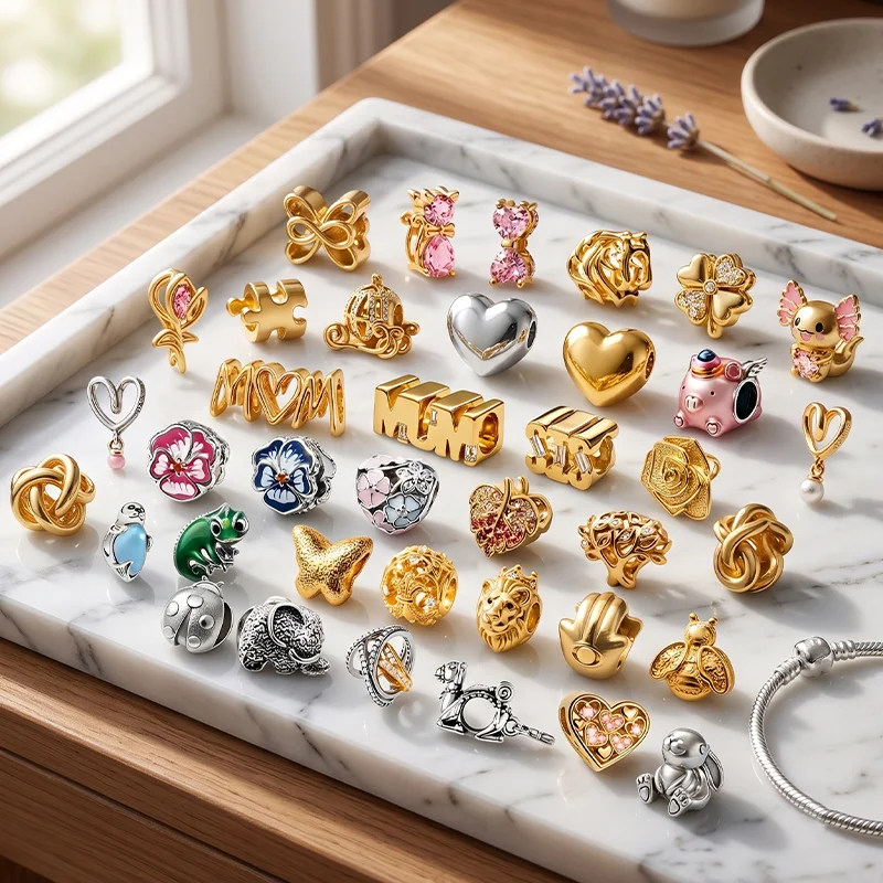 New Fashion Multiple Types Charm Beads Gold Sparkling Heart Animal Flower Charms Fit Original Bracelet Necklace Jewelry DIY Gift