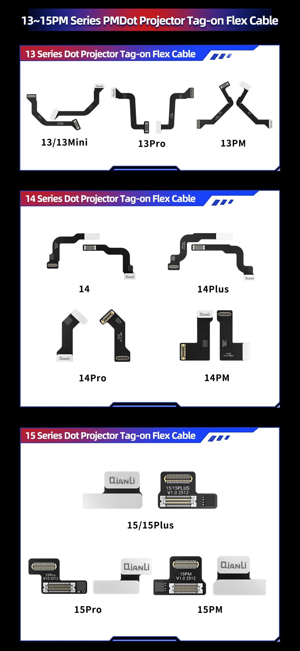 لا يتطلب وحدة التنشيط المصفوفة النقطية QIANLI تفكيك لإصلاح ميزات الوجه المناسبة لهاتف iPhone 13~16 مع الكابلات