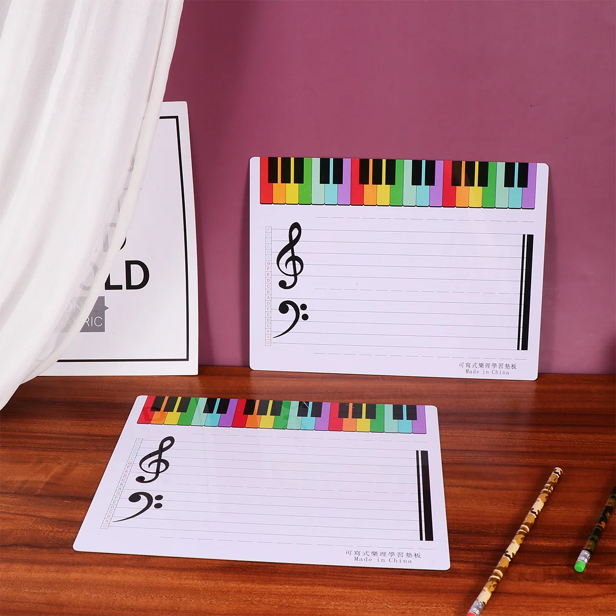 2Pcs Erasable Writing Staff White Board Music Teaching Practice Board(White) Magnetic Writing Board Whiteboard Magnetic