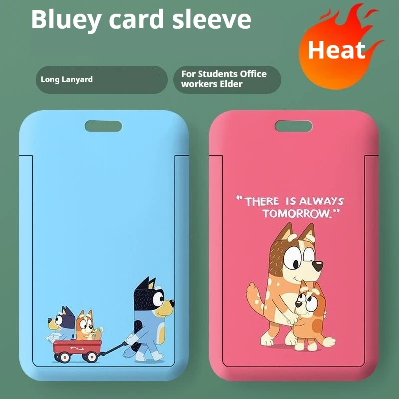 New Bluey Cartoon Student Slide Cover with Long Rope Card Cover Bus Card ID Card Protective Cover Campus Card Protective Case