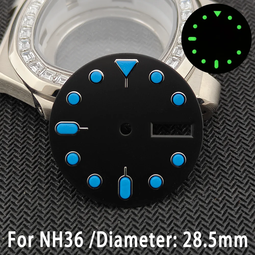 28.5mm Dials Suitable For NH35 NH36 Blue Luminous Week Display Complete Calendar Watch Accessory Part  Modification Parts