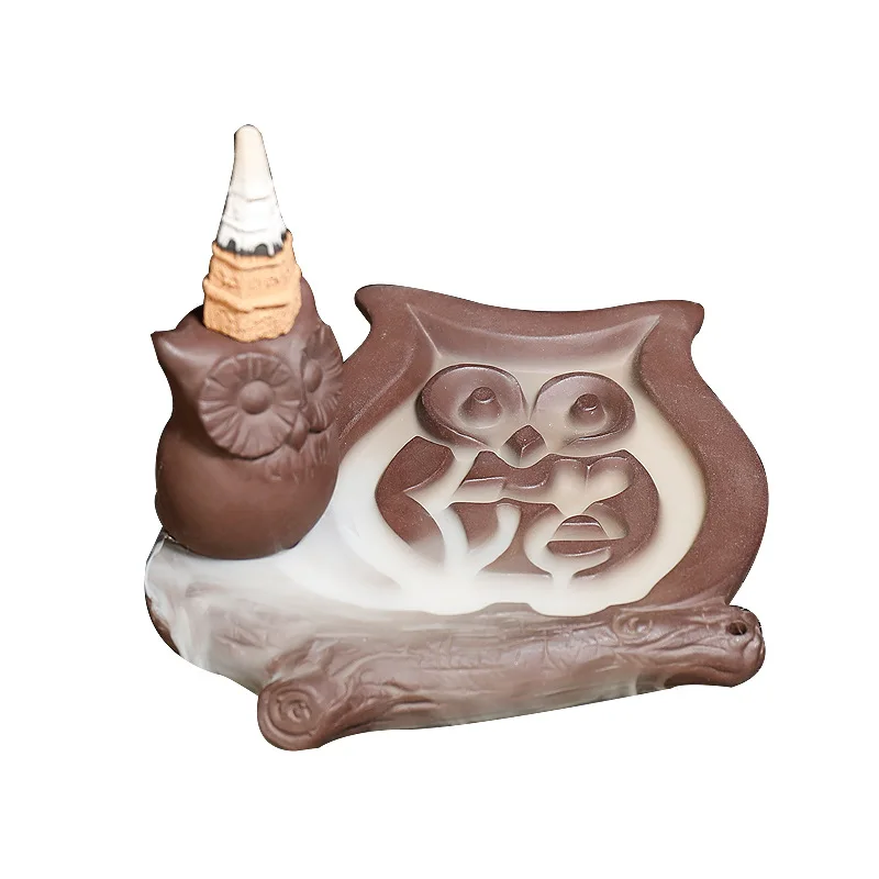 Cute Owl Ceramic Handicrafts Backflow Incense Holder Home Decor Censer Use In Teahouse Ornament