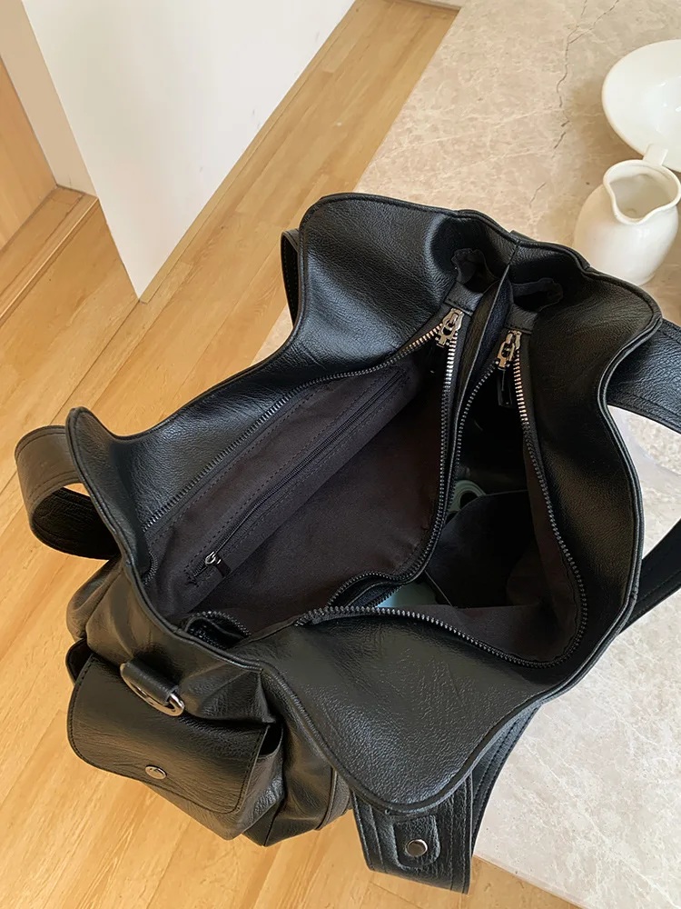 2026 Nuevo Negro Vintage texturado bolso de gran capacidad Crossbody hombro manija superior bolso para las mujeres