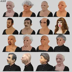 Grandpa and Grandma Characters Mask Masquerade Ball Bearded Uncle Headdress Halloween Party Parody Prop Full Face Mask Cosplay