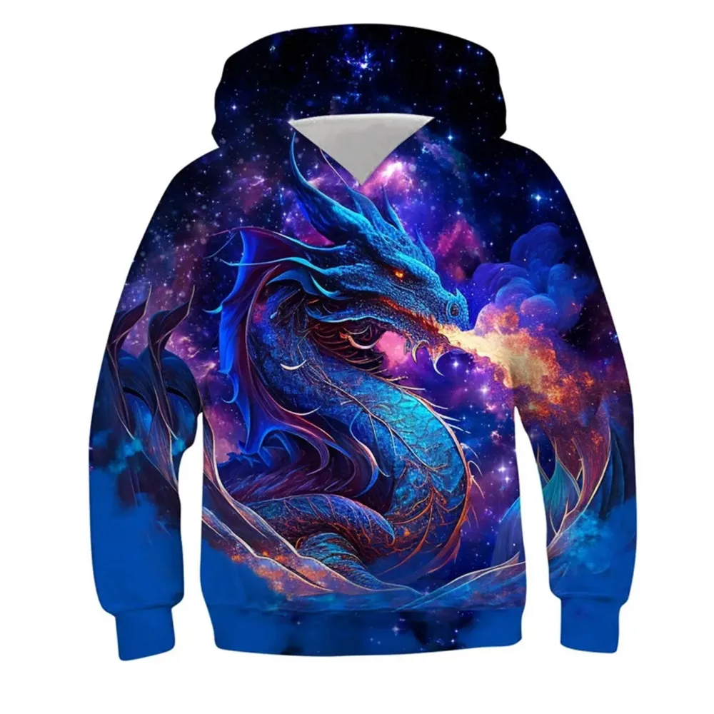 Children's Hoodie 3D Printed Colorful Dragon Pattern Hoodie Fashion Spring Autumn Cartoon Print Children Boys Clothes Sweatshirt