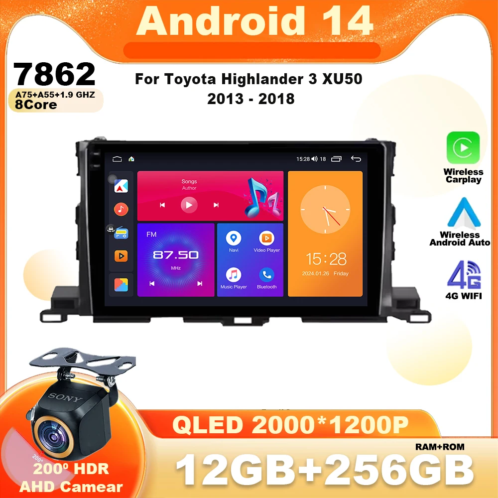 

Android 14 For Toyota Highlander 3 XU50 2013 - 2018 Car Radio Multimedia Video Player Navigation GPS Carplay 4G 5G WIFI BT AUTO