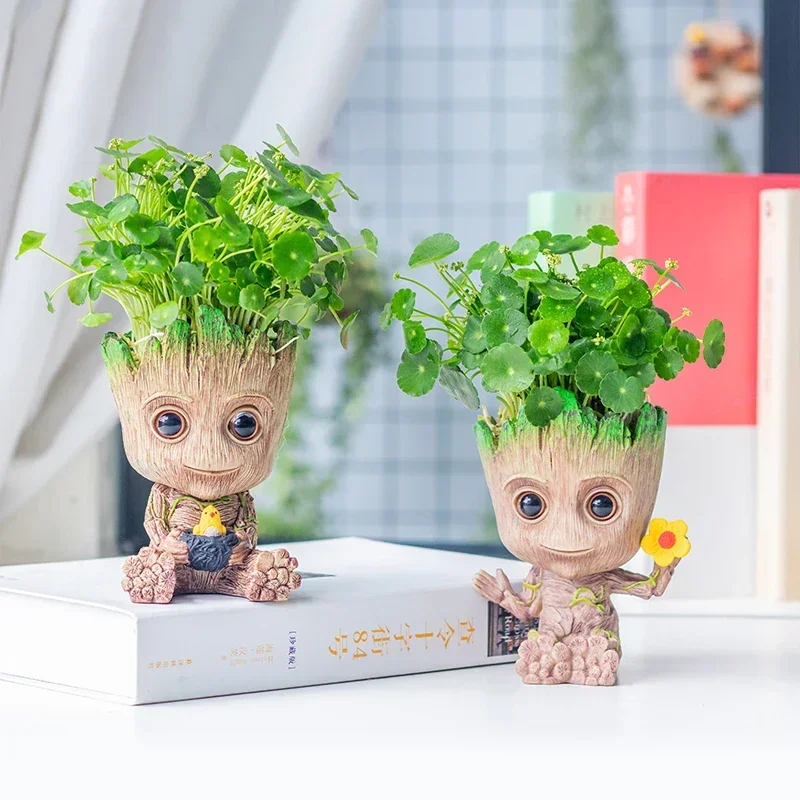 Disney Anime Marvel Avengers Groot Toys Pen Holder Flower Pot Mini Sitting Groot Action Figure Model Toys Birthday Kids Gifts