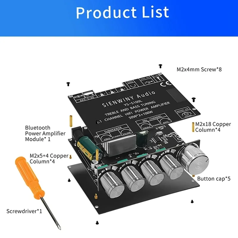 YS-S100L 2.1 Channel Power Amplifier Module Bluetooth 5.1 Audio CS8673E Amplifier Board 50W*2+100W DIY Home Audio Stereo