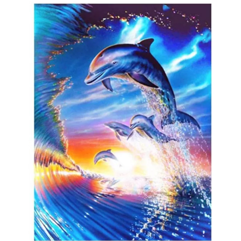30x40cm 5D DIY Full Drill Kits Swimming Dolphin Diamond Painting Kit Stress Relief DIY Wall Decor Craft Diamond Art Decor Gift