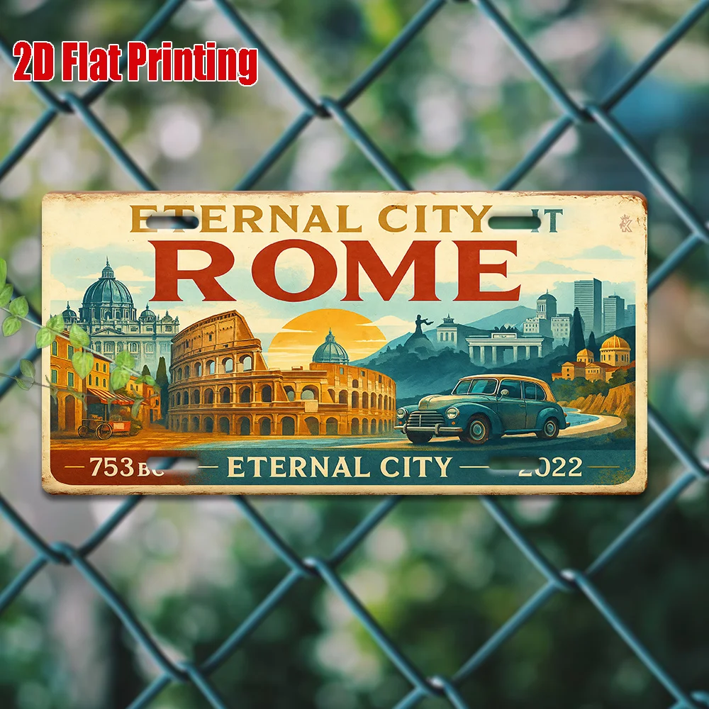 2D Flat, 2D Flat Printing, 1pc, Vintage Metal Sign, for Decorationg Only, Decorative Sign (29.97cm * 14.99cm), Number Rome Etern