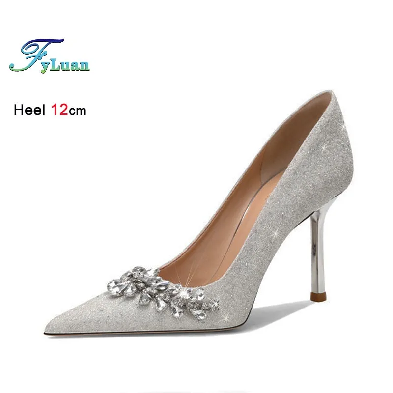 

New Style Fashion Women's Pumps Elegant Silver Shallow Mouth High Heels Single Shoes Pointy Toe Stiletto Bridal Shoes Size 35-43