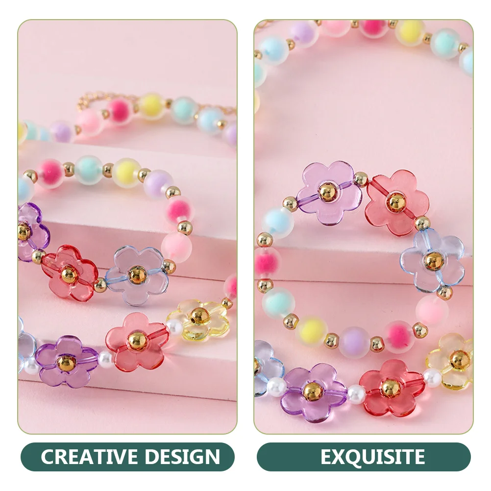 Colar e pulseira infantil com contas, Pulseira de pérolas, colares de flores acrílicas, meninas