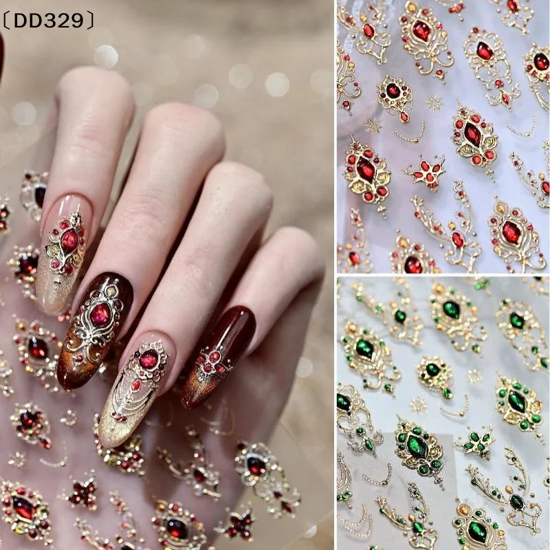 5D Luxurious Emerald Ruby Baroque Scepter Nail Stickers Shiny  Imitation Gemstone Jewelry Manicure DIY Decals Accessories〔DD329〕