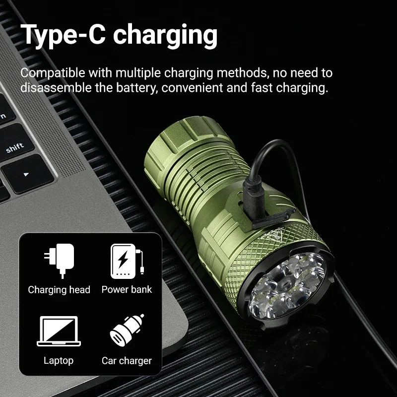 YEMAO F81X High Power Flashlight 8LED 2000 Lumens Rechargeable Flashlights Magnetic Work Light Alloy EDC Light LED Torches