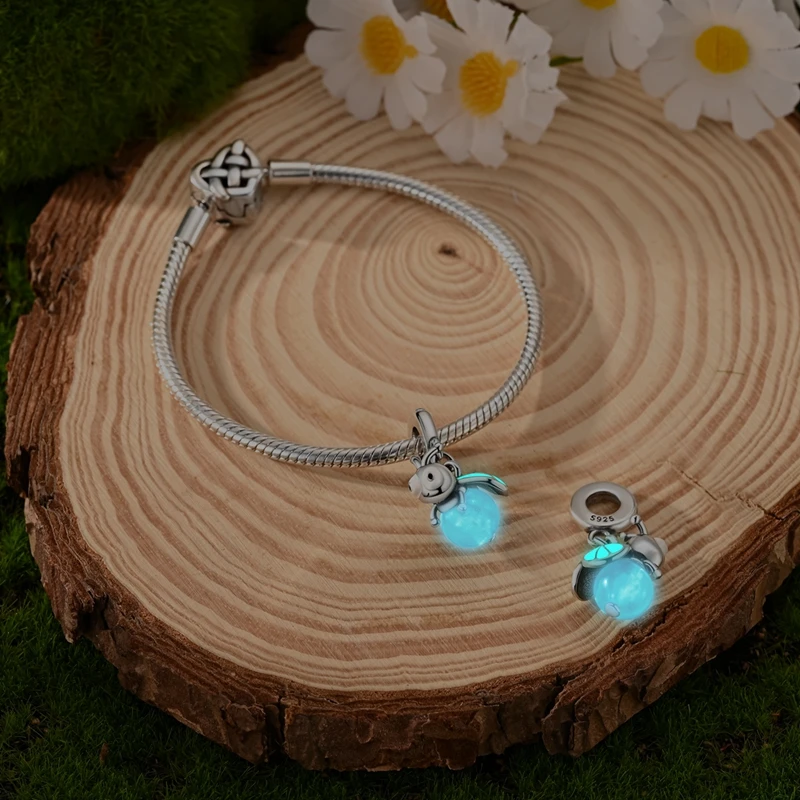 925 Sterling Silver Q Version Luminous Firefly Charms Pendant For Women Fit Original Bracelet DIY Birthday Party Jewelry Gifts