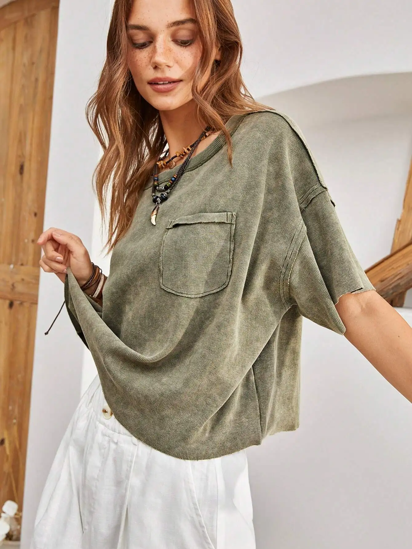 

Женская футболка Bohemela с круглым вырезом, однотонная, с рукавами «летучая мышь»