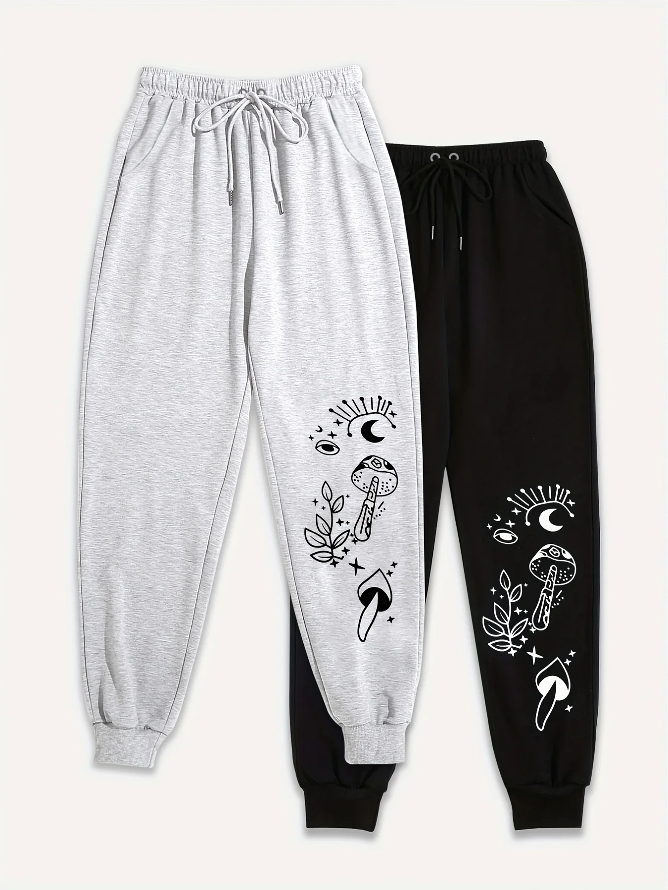 2‑Pack Women Cross Pattern Print Sports Pants Drawstring Waist Casual Slant Pockets Ladies Sweatpants