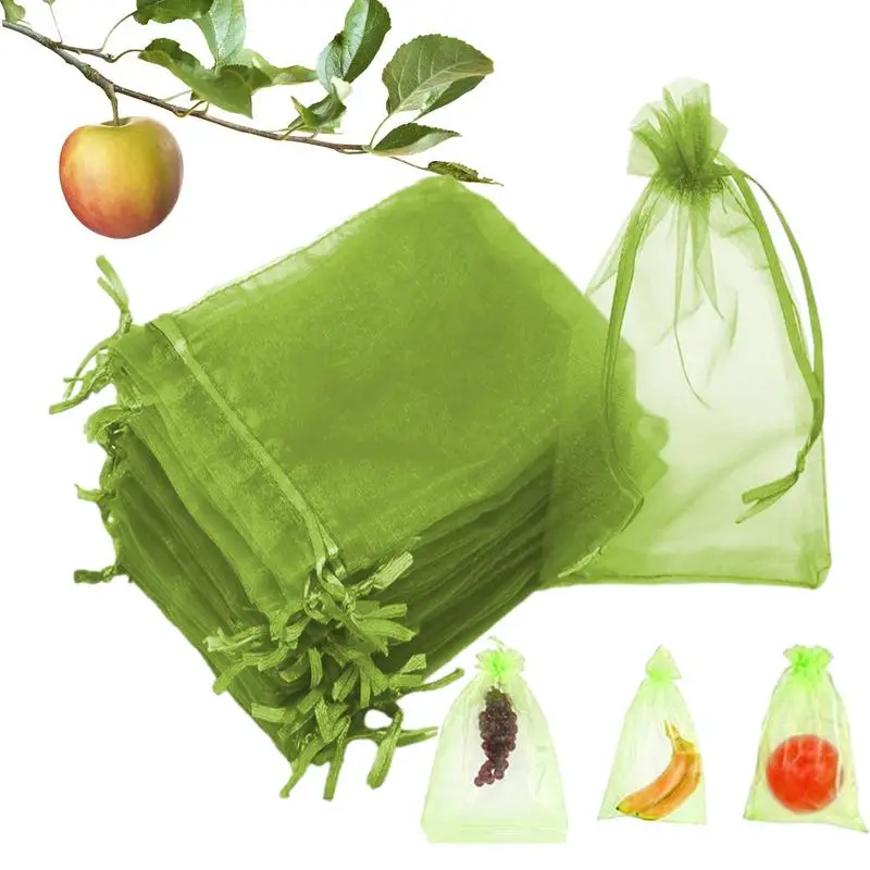 100pcs Fruit Netting Bags Anti-Bird Garden Netting Bags Grape Protection Bags Garden Mesh Bag Fruits Net Cover With Drawstring