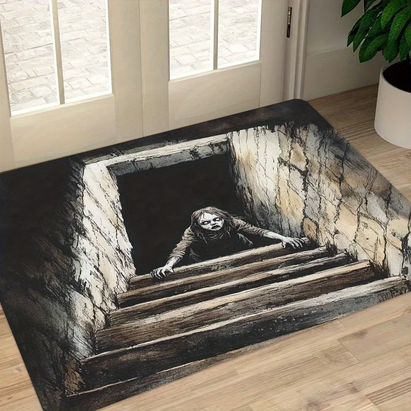 Scary Horror Staircase Door Mat Halloween Creepy Figure Pattern Indoor Floor Rug Spooky Home Welcome Decor for Party