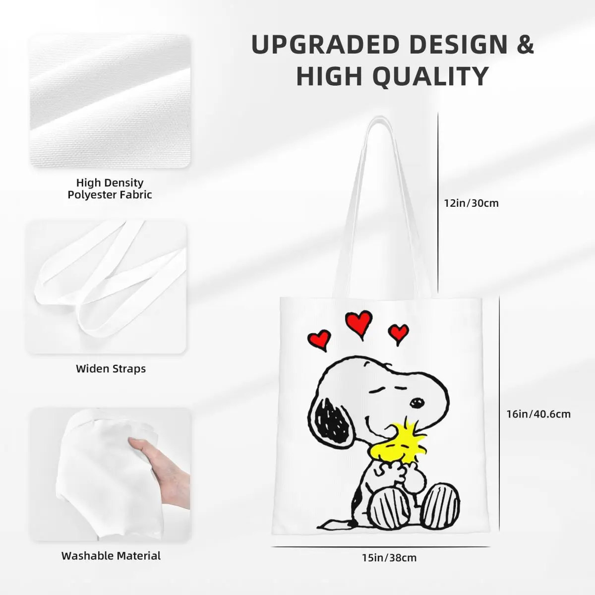 Bolso de compras reutilizable personalizado para mujer, bolsa de lona de hombro, lavable, de Manga, Snoopy Woodstock