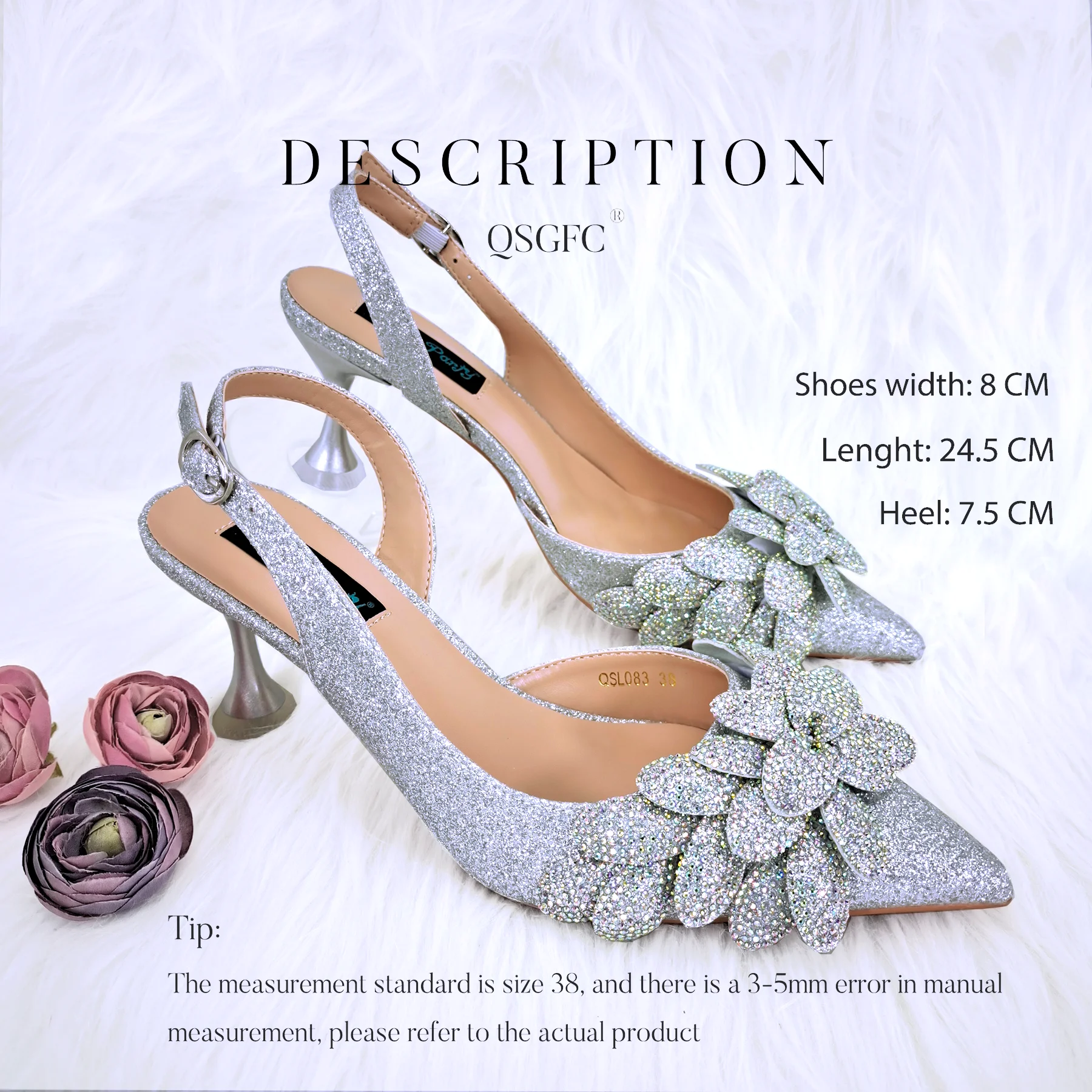 

QSGFC Hot Sell Italian Design In A Variety Of Colors Rhinestones And Handmade Flowers Embellishments Pointed Toe High Heels