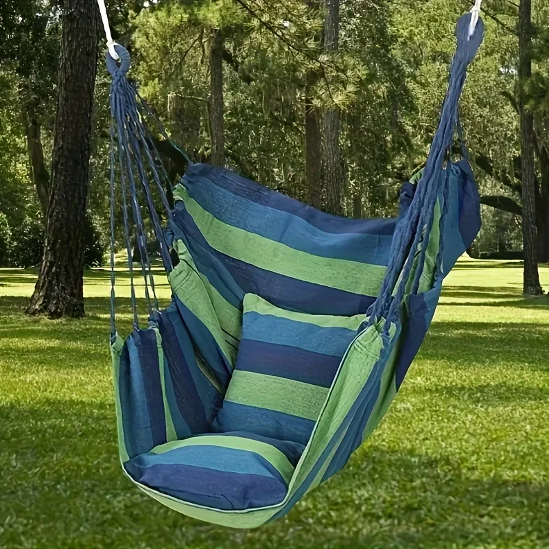 Outdoor Hammock Chair Canvas Leisure Swing Hanging Hammocks With Pillow and Cushion Perfect For Home Bedroom Yard Camping