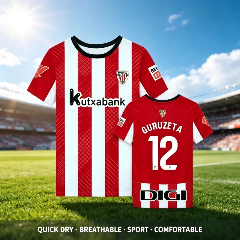 26-27 Neues, heiß begehrtes, spanisches BILBAO Athletic Fußball-T-Shirt mit 3D-Druck, atmungsaktiv, modisch, für Eltern und Kinder – Detail 1