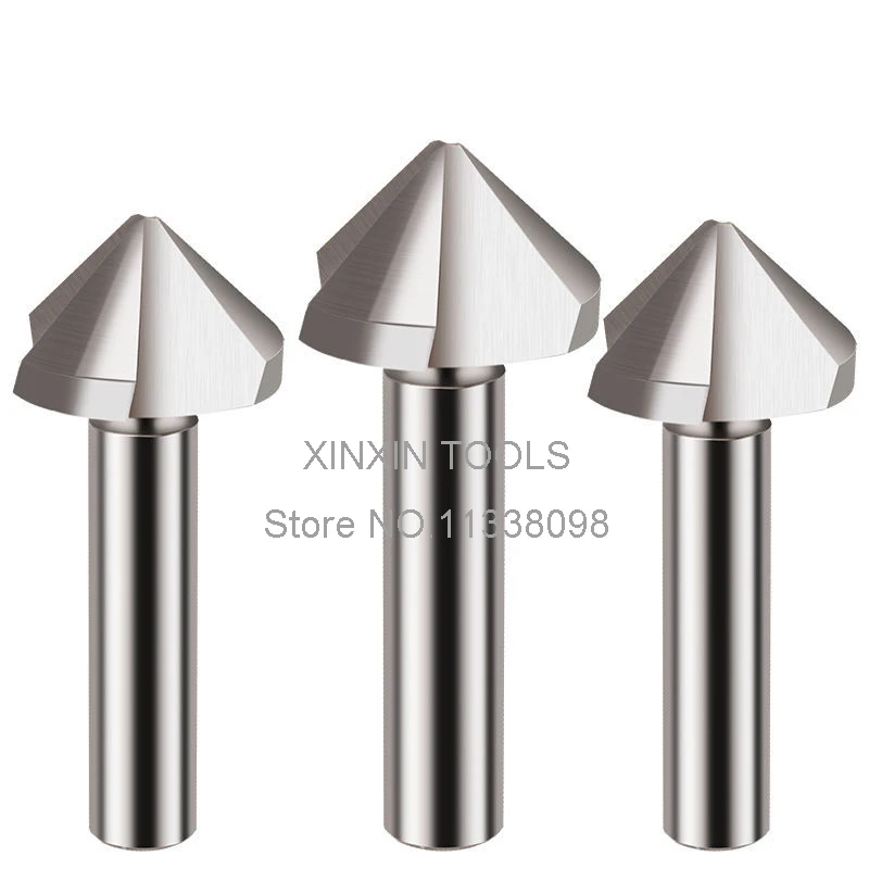 6pcs 3 Flute 6.3/8.3/10.4/12.4/16.5/20.5*90Degree HSS Chamfer Cutter Chamfering Drilling Mill Drill Set Milling Cutting Tool Set