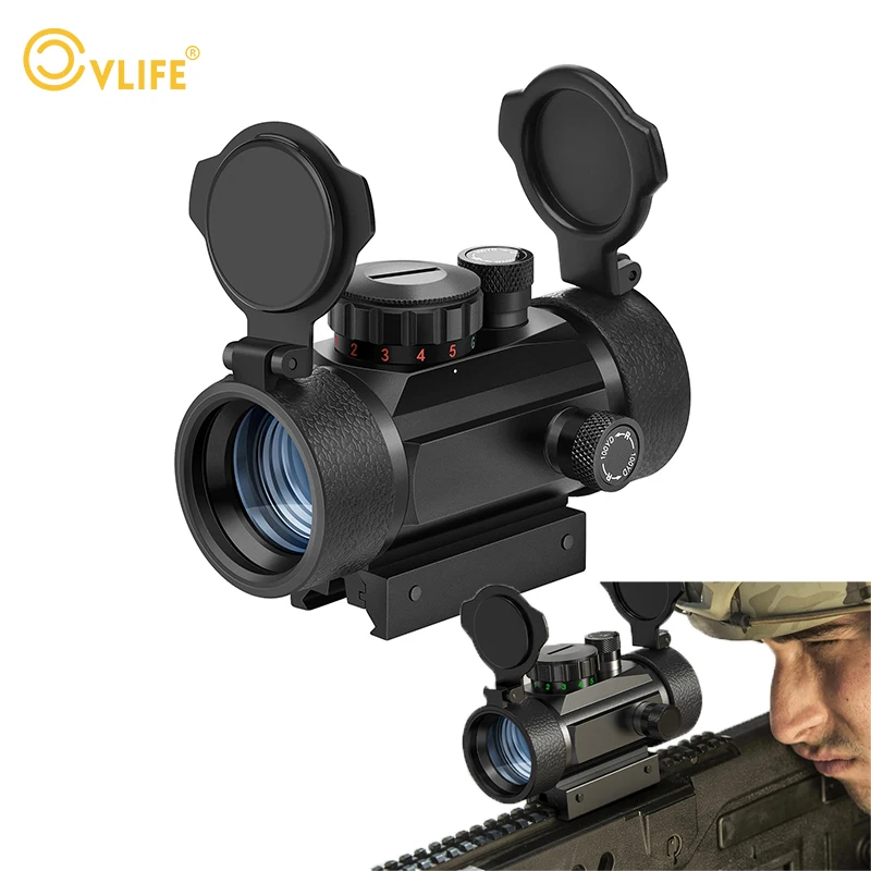 CVLIFE Riflescope Tactical Scope Reflex Red Green Dot Switch Sight with Lens Cap 20mm/11mm Weaver Picatinny Rail Mount Gun