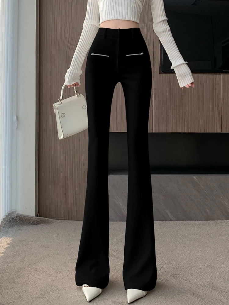 Elegant High Waist Zipper Detail Wide Leg Pants Women's Fashion Slimming Long Trousers Asymmetrical Style Casual Pants