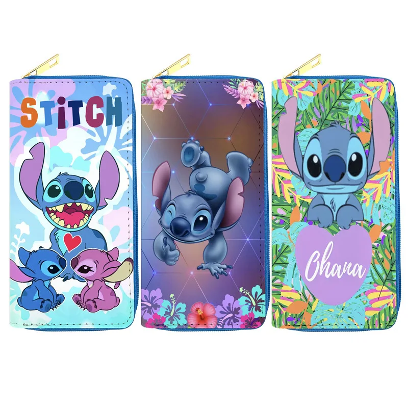 Disney cartoon cute Stitch PU long wallet lady zipper key coin purse student wallet card holder Coin Purses