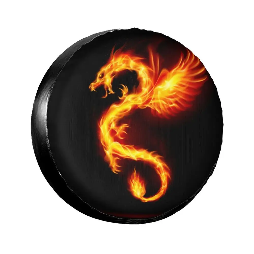 Fire Dragon with Wings Symbol Car Tire Dust Cover SUV Truck Travel Trailer,Waterproof Tires 14