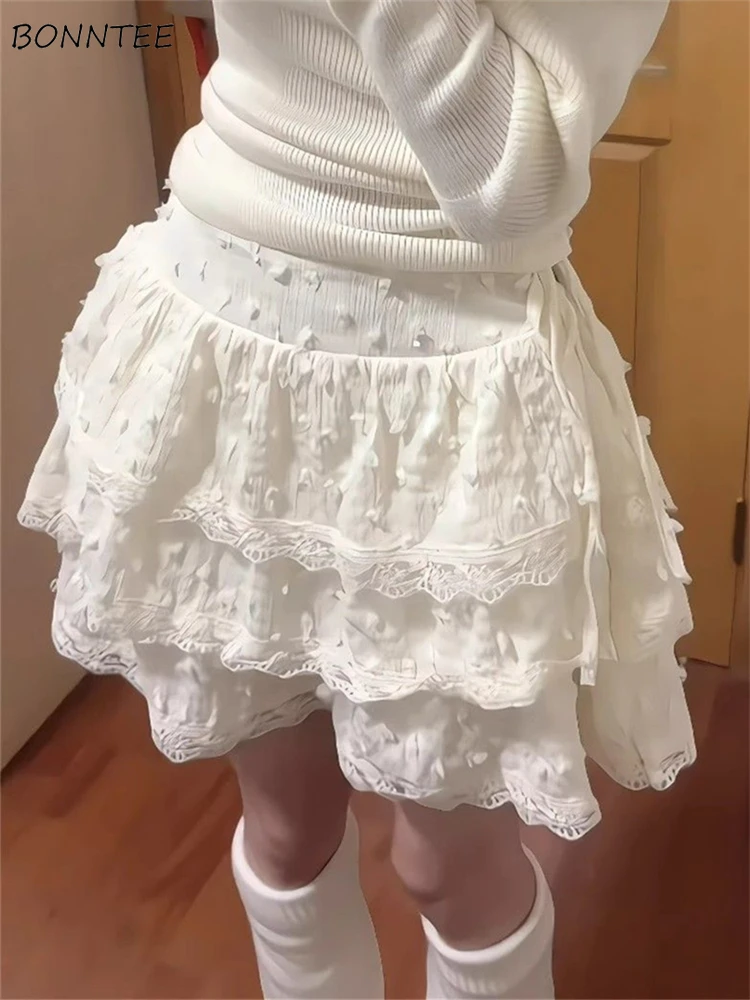 

Бальное платье Мини-юбки для женщин Кружева Sweet Girls Kawaii Высокая талия Весна Лето Универсальная уличная одежда Мода Юбка Женская