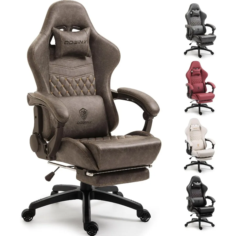 Big Tall Vintage Gaming Chair for Adults: Brown Heavy-Duty Steel Frame, 400 lb Capacity, Massage Lumbar Support, Adjustable Foo
