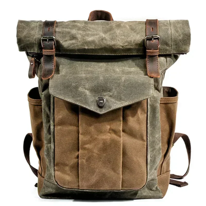 Luxury Vintage High Quality Canvas Backpacks for Men Oil Wax Leather Travel Backpack Large Waterproof Daypacks Retro Bagpack