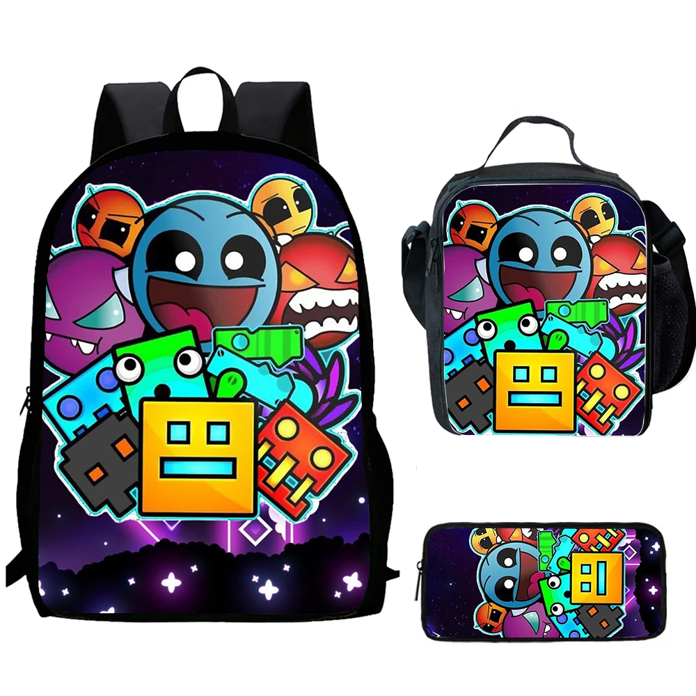 

3pcs set Child Game G-Geometry D-Dashs School Backpack with Lunch Bags ,Pencil Bags School Bags for Boys Girls Best Gift