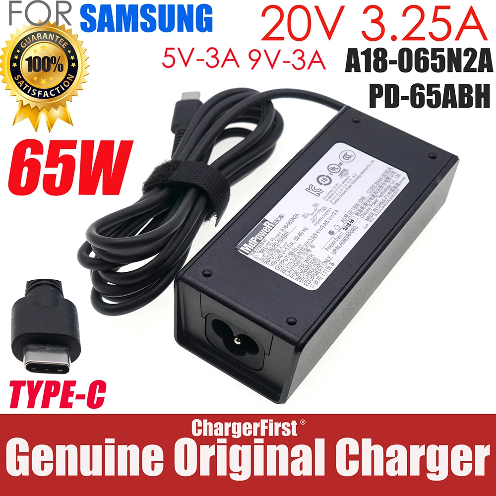A18-065N2A PD-65ABH 20V 3.25A 65W USB-C AC Adapter for Samsung Galaxy Book NP750XDA NT750XED NP930MBE NP950SBE BA44-00353A
