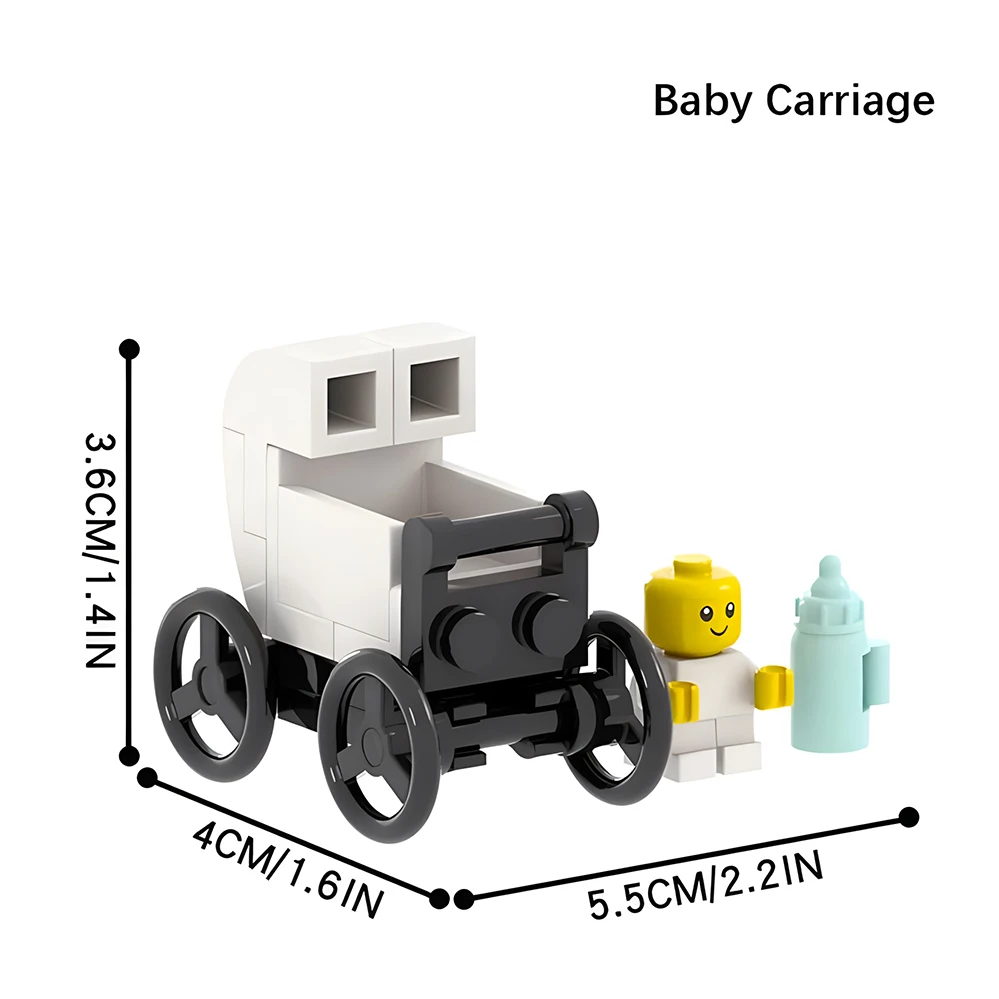 MOC City-décennie s de construction de poussette de bébé, figurines de meubles de maison, âge de bébé Cheshire, bouteille de lit, cheval, chaise haute, briques d'assemblage, jouets pour enfants