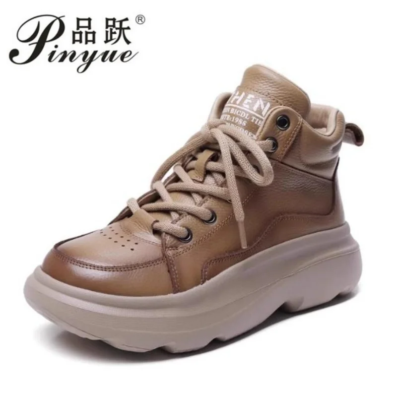 

Fashion Women Ankle Boots Mixed Colors Genuine Cow Leather Thick Sole Chunky Platform Wedges Heel Winter Warm Boots Casual shoes