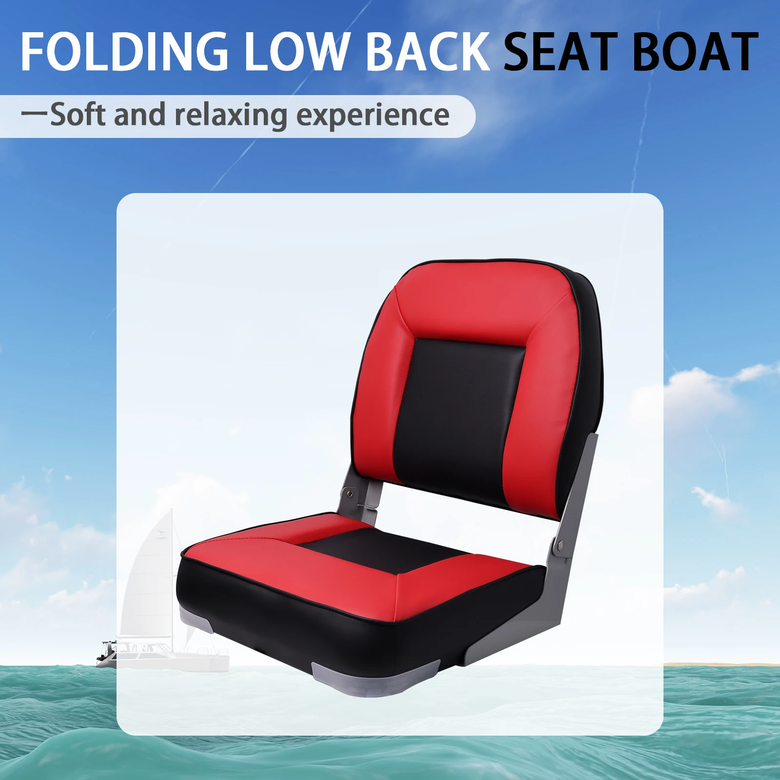 Folding Boat Seats with Low/High Back, Stainless Steel Screws Included, Waterproof Thick Cushion, Aluminum Hinges, Heavy-Duty Fold-Down Captain Seat for Fishing Boats, Pontoon, Yachts, Speedboats Sightseeing Boats