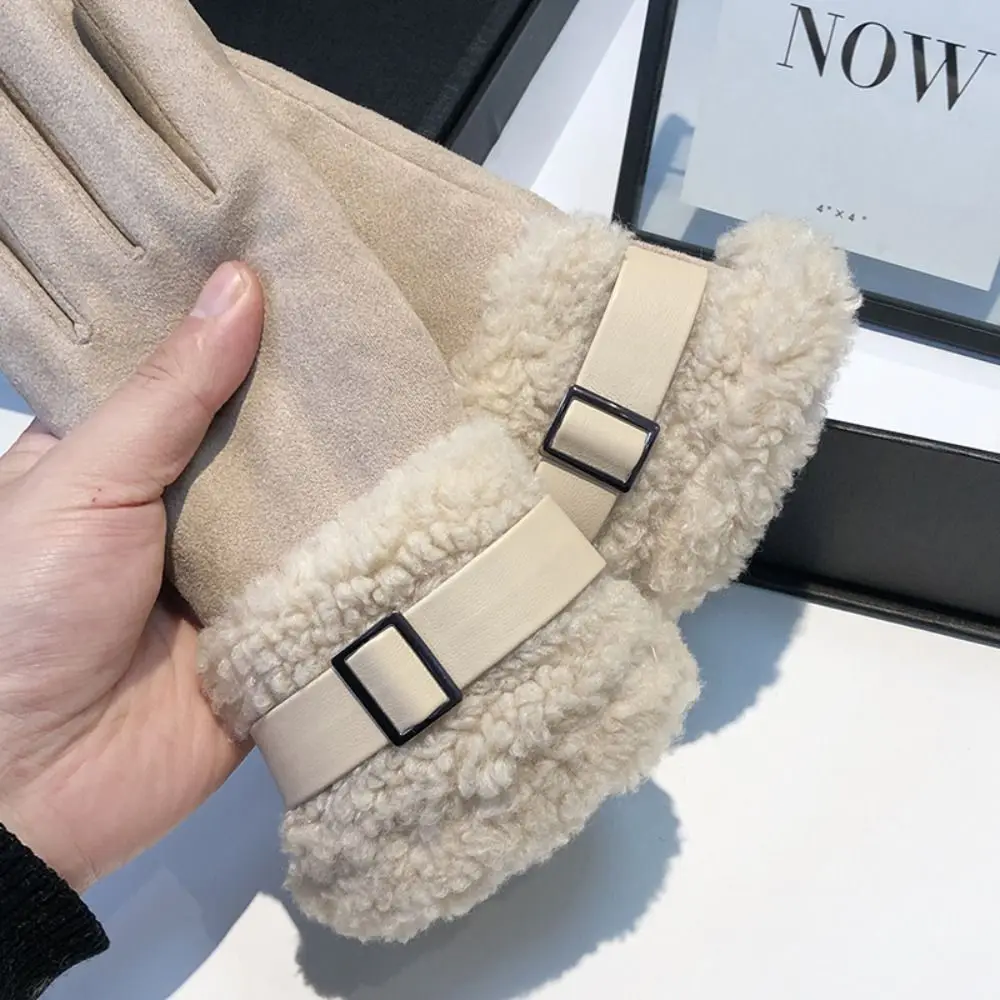 Sarung Tangan Wanita Suede Baru Berbahan Fleece Tebal Hangat, Dapat Digunakan di Layar Sentuh, Sarung Tangan Bersepeda Anti Angin, Pelindung Dingin, Sarung Tangan Ski Luar Ruangan
