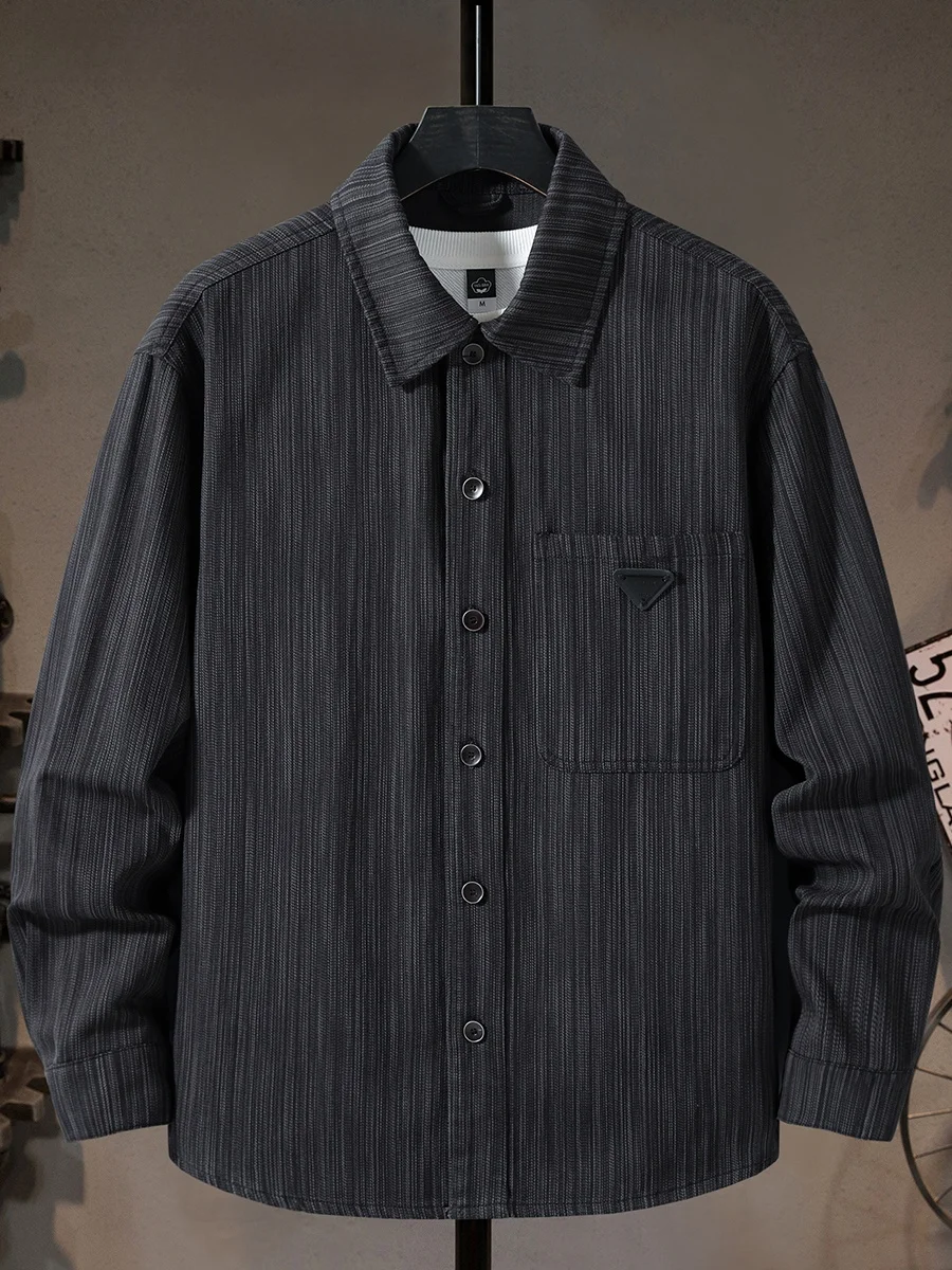 

Мужская рубашка свободного кроя с длинным рукавом, с бамбуковой текстурой, модная рабочая одежда, куртка в стиле ретро, из смесовой хлопковой ткани, универсальная для всех сезонов