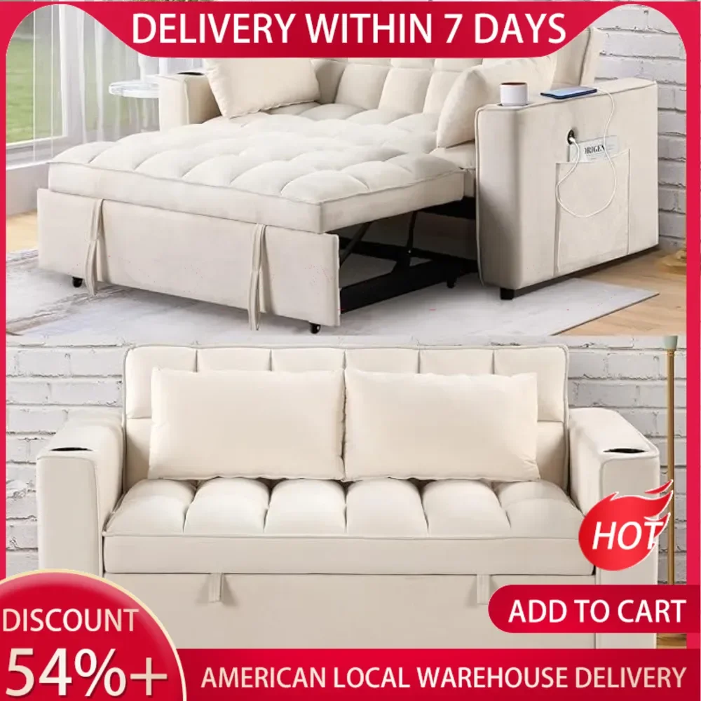 

55.3"Loveseat with Pull Out Bed,Convertible Velvet Sleeper Sofa Bed with Cup Holder&USB Port,2 Pillows Living Room or Apartments