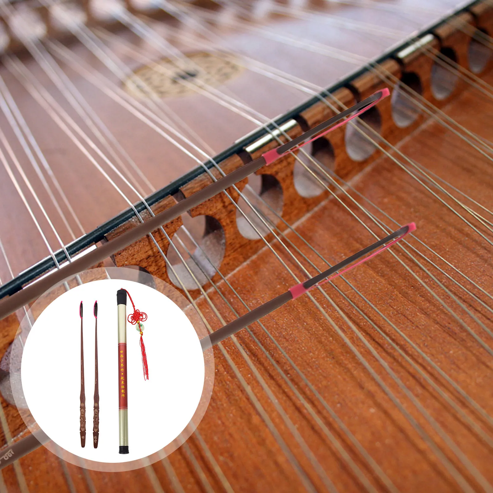 

2 шт. Премиальные эластичные бамбуковые полоски из эбенового дерева для головки янцин и дульцимера Jean Bamboo для улучшения чёткости звука и производительности дульцимера